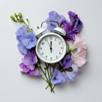 clock and flowers