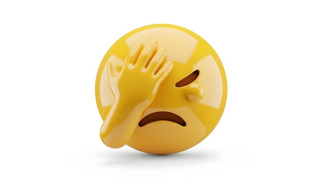 A 3D rendered yellow facepalm emoji with a hand covering its face, expressing embarrassment or frustration on a white background.