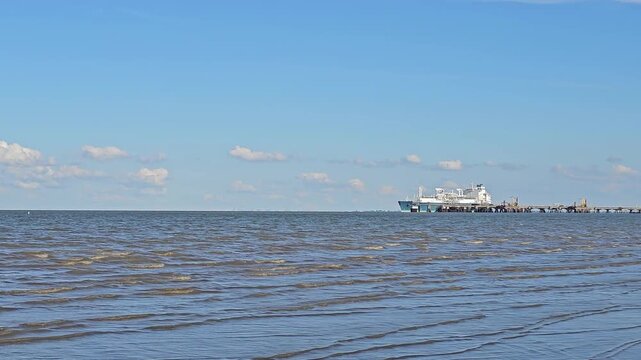 View of the lng terminal in Wilhelmshaven from the North Sea