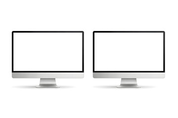 Fototapeta premium Two Modern Computer Monitors Side by Side with Blank White Screens
