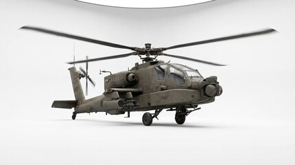 Fototapeta premium Apache Helicopter in Detail: A meticulously crafted model of a formidable attack helicopter, showcasing its intricate design and military prowess, poised against a backdrop.
