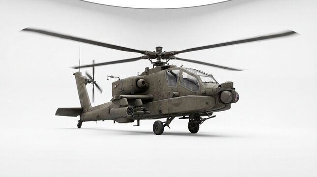 Apache Helicopter in Detail: A meticulously crafted model of a formidable attack helicopter, showcasing its intricate design and military prowess, poised against a backdrop.