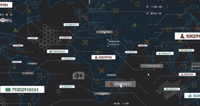 Cursor moving across map selecting labels, map populating analytics markers and highlighting red ID