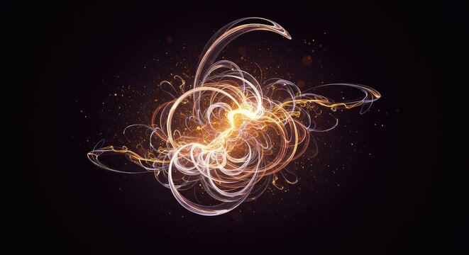 Swirling conceptual framework rendered through light and energetic geometric structures. An evolving powerful, non-objective flow of color and shape, creative, transformation, design