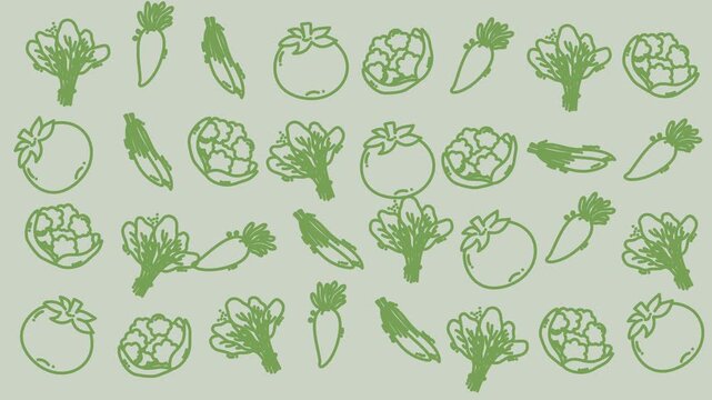 Vegetable doodle pattern with green leafy roots seamless tile