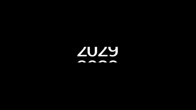 White Minimalist Year Numbers 2020 to 2030 - Fast Vertical Scrolling with Motion Blur on Black Background