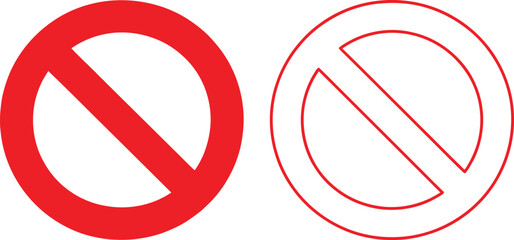 Red prohibited sign icon set with solid and outline versions on white background © Raton