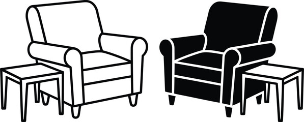 Fototapeta premium Two armchairs paired with small side tables in a minimalist interior design setup