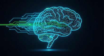 Digital Brain with Circuits and Data Streams. © Abi