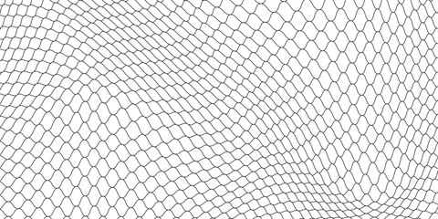 Fishing or soccer net. Repeated hexagon pattern. Black wired mesh texture isolated on white background. Metallic or fabric fence, cage or lattice structure. Vector graphic Illustration. © anwar