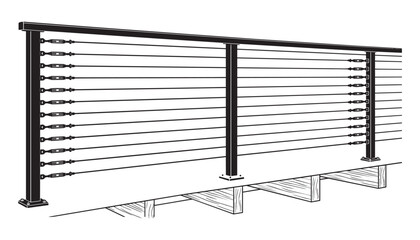 Cable railing system vector illustration for deck balcony patio or staircase modern design
