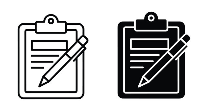 Clipboard icon set with pen for document management survey report checklist business task list note taking and office paperwork