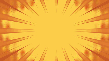 Vibrant yellow comic book style explosion background with rays and dots pattern