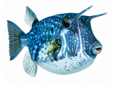 Blue boxfish on white background