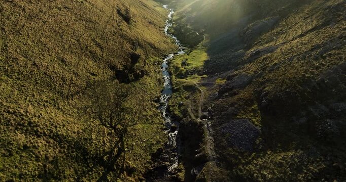 Flying ove Buckden beck in Yorkshire Dales