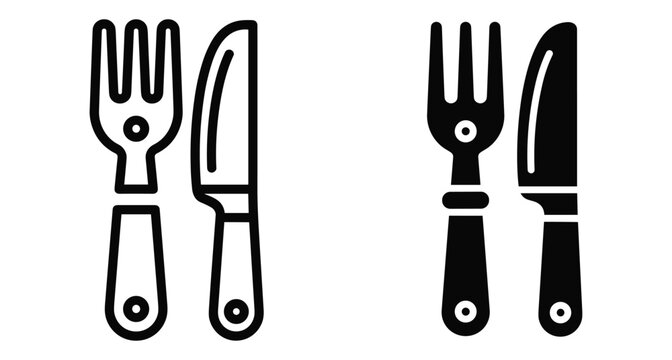 Fork and knife icon set for restaurant menu dining kitchen cutlery silverware food service cafe bistro lunch dinner breakfast tools