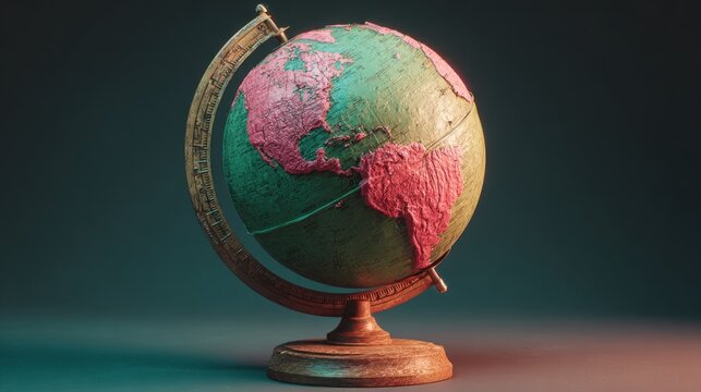 Vintage terrestrial globe rests upon a surface under dramatic lighting