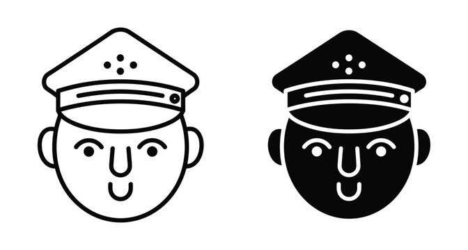 Captain pilot police officer chauffeur security guard head icon set in line and solid style for web and mobile app