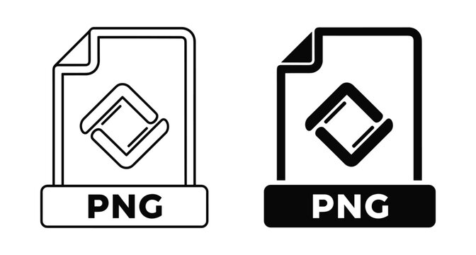 PNG file format icon set with outline and solid document symbols for graphic design web development and digital media projects