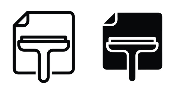 Data cleaning icon set showing document file with squeegee wiper tool for digital hygiene maintenance and clearing cache history data