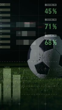 Vertical video: Sports data driving stats, table, map as player approaching ball for analysis