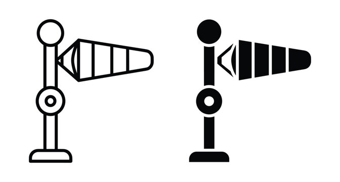 Windsock icon set for wind direction speed aviation airport weather forecasting meteorology safety navigation air travel flight equipment windsock icons