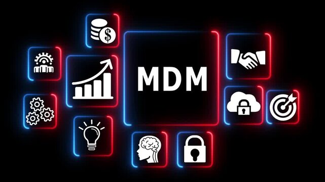Modern digital marketing m d m concept with neon highlighting technology business and security