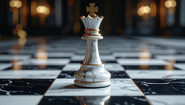 Elegant Marble Chess King on Luxury Board Strategy Concept