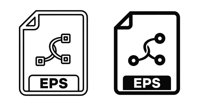 EPS file format icon set showing vector document extension with path nodes and curves for graphic design software and illustration