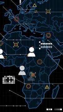 Vertical video: Neon map fading in, nodes linking across Africa to India, showing network status