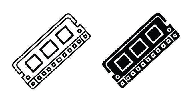 RAM memory module icon set for computer hardware components technology data storage random access memory chip electronic part digital device