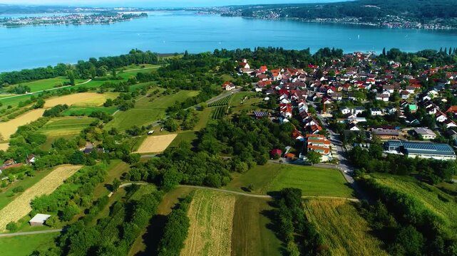 aerial view beside the Bodensee or lake constance on a sunny summer day on the west side of the lake 