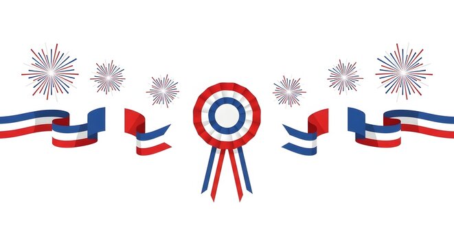 Patriotic award rosettes and celebration banners