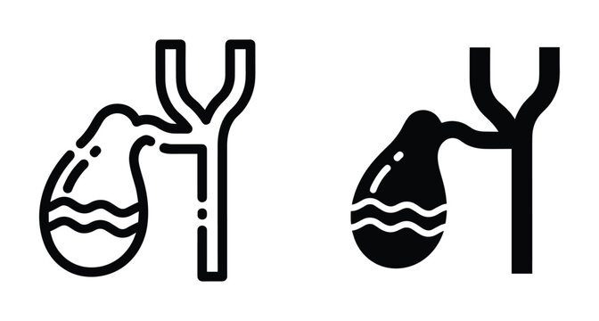 Gallbladder and bile duct medical icon set representing human digestive system anatomy for healthcare education and clinical diagnostic surgery visualization