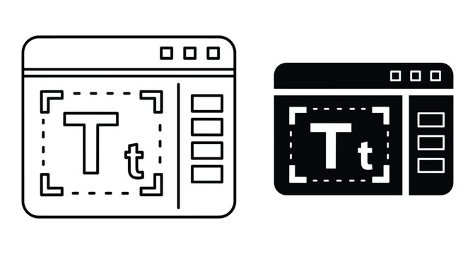 Typography text editor software interface icons featuring font selection tool with capital and lowercase letters in outline and solid styles