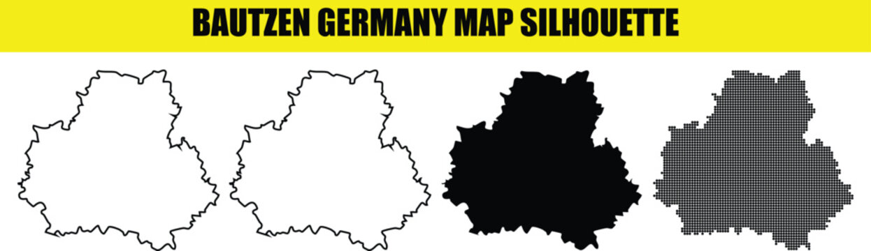 Bautzen germany map silhouette vector set with different styles including outline and dotted patterns for layouts