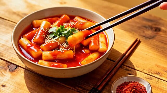 Korean rice cake dish in bowl