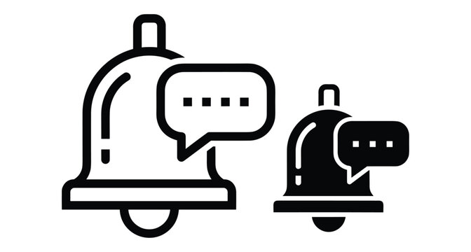 Notification bell icon set with message bubble alert symbol for mobile app interface web design digital communication reminder signal