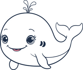 Obraz premium cute baby whale with rounded body and small fins, adorable marine animal mascot, flat vector illustration, white background 2