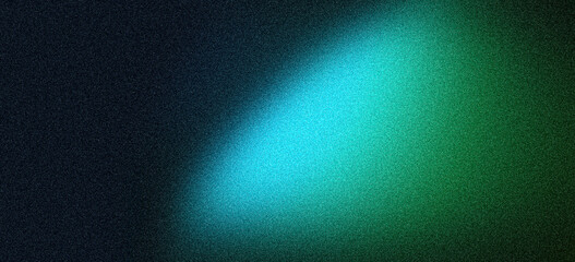 Grainy background, vibrant blue green abstract glowing gradient on dark backdrop, noise texture header, banner, poster, wallpaper design