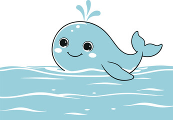 Naklejka premium friendly cartoon whale floating peacefully in ocean, simple flat vector illustration, bold outline, minimal design, white background 2