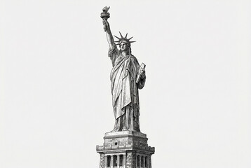 Obraz premium Statue of Liberty standing with torch in minimalist monochrome style 