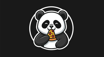 Cartoon panda enjoying pizza slice © Curva
