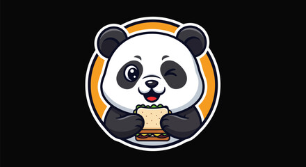 Cartoon panda with sandwich illustration © Curva