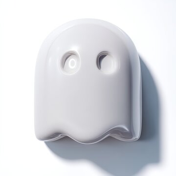 3D White Glossy Ghost Character Figurine Isolated on White Background