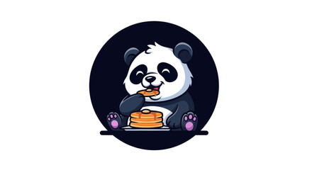 Cartoon panda enjoying pancakes © Curva