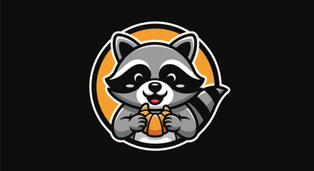 Cartoon raccoon holding fruit mascot design © Curva