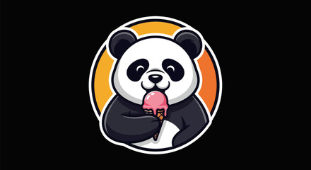 Cartoon panda enjoying ice cream © Curva