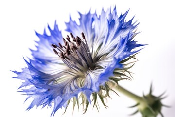 Obraz premium A close-up photo of a blue thistle flower with prickly stem and leaves