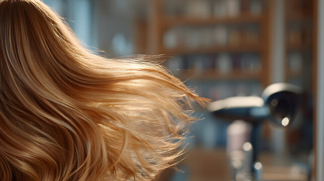 Blonde hair being dried with a hairdryer